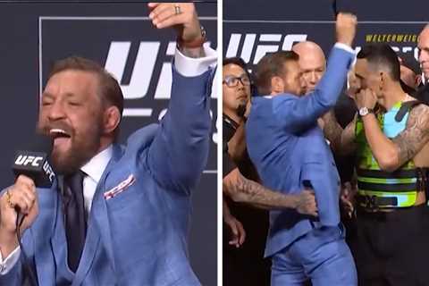 Conor McGregor Belts 'Wonderwall,' Yanks Max Holloway's Glasses At UFC 329 Presser