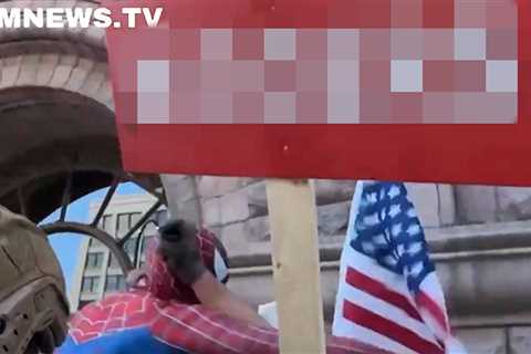 Person Dressed as Spider-Man Punches Jake Lang During Minneapolis Rally